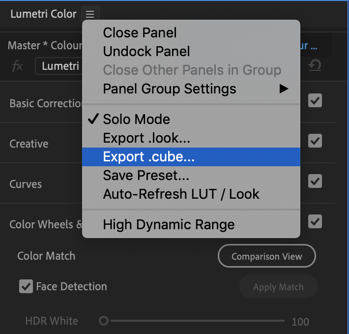 Export .cube Lumetri Colour Premiere Pro