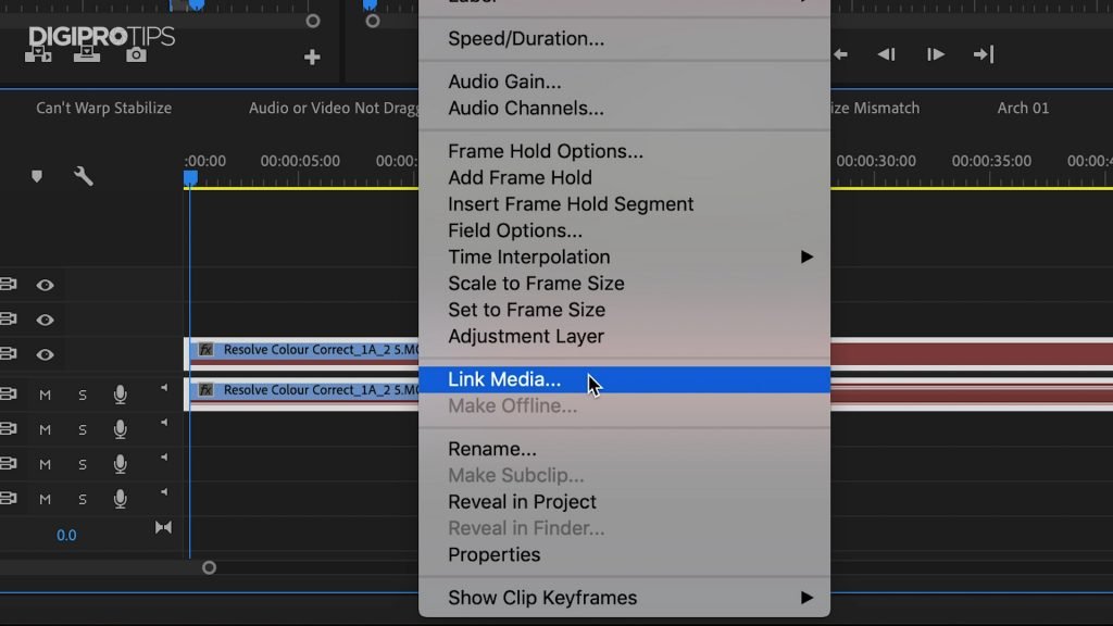 Linking media in Premiere Pro