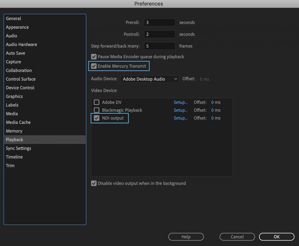 NDI Output Premiere Pro