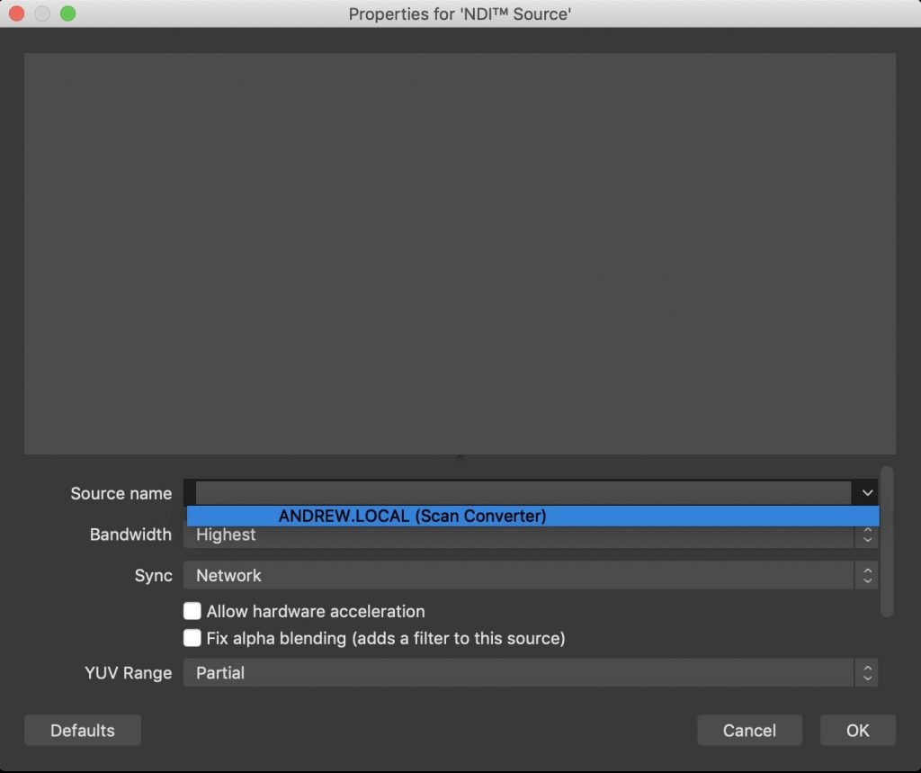 OBS NDI Source Select Scan Converter