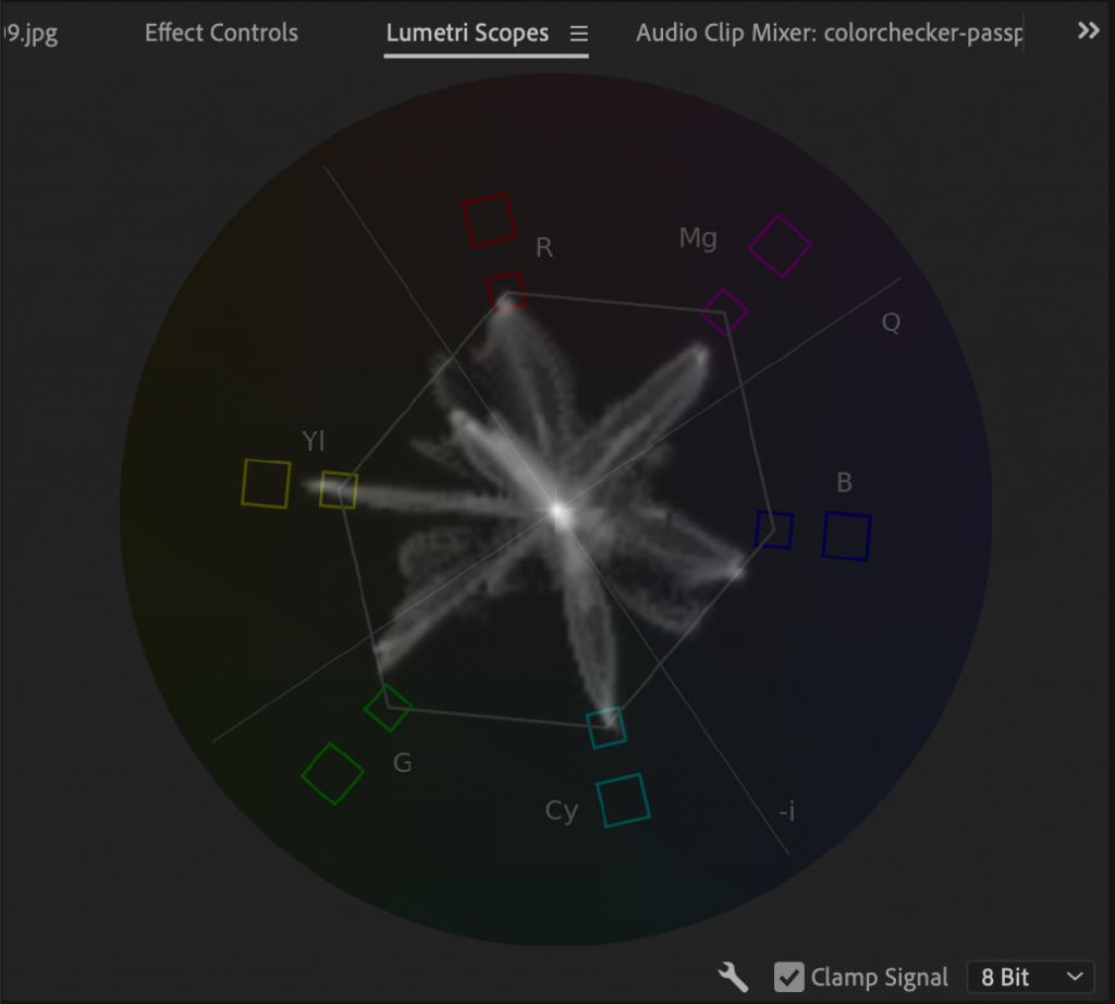 X Rite Color Chart in vectorscope