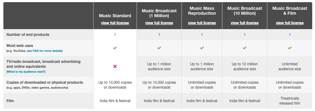 Different AudioJungle License Type - YouTube stock music