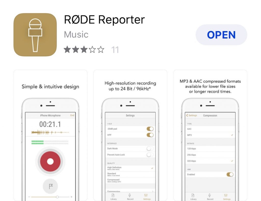 RODE Reporter App - audio recording on iphone