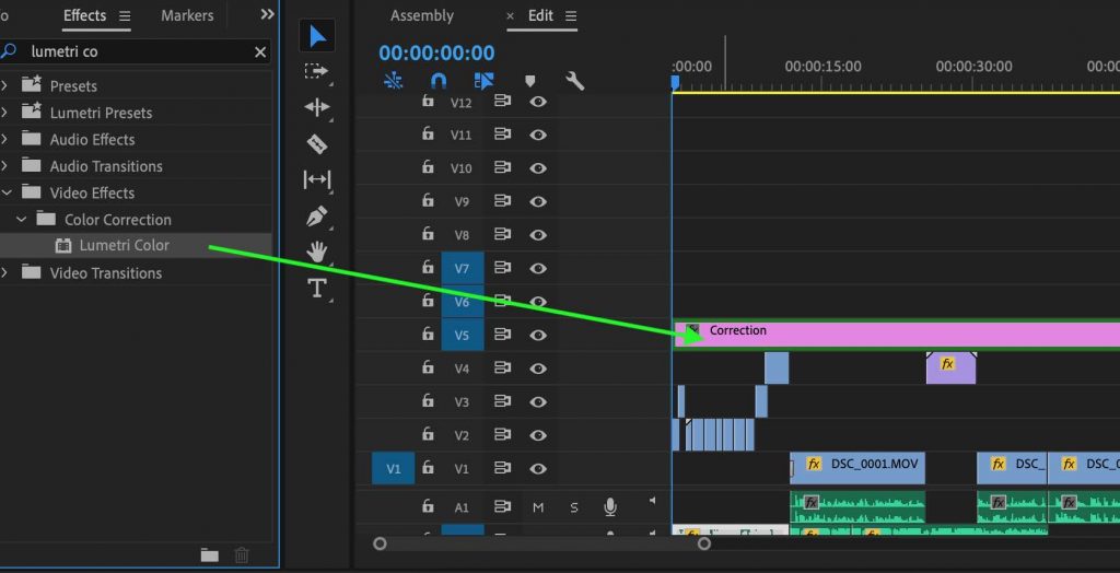 add effect adjustment layer premiere