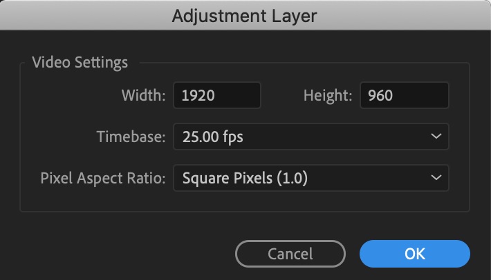 New adjustment layer dialog box premiere pro