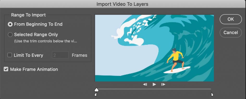 Photoshop Import Video File Dialogue Box - After Effects Export GIF