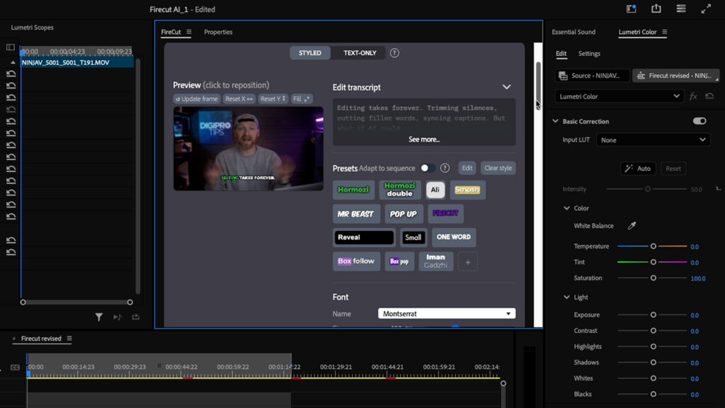Firecut AI Automatic Captions Tool