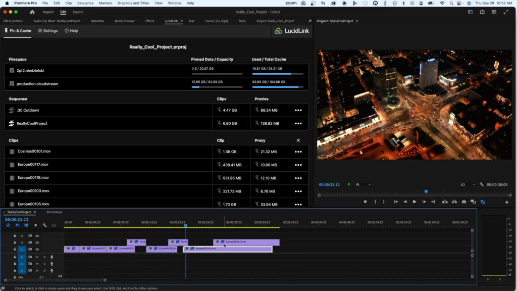 LucidLink Premiere Pro Panel