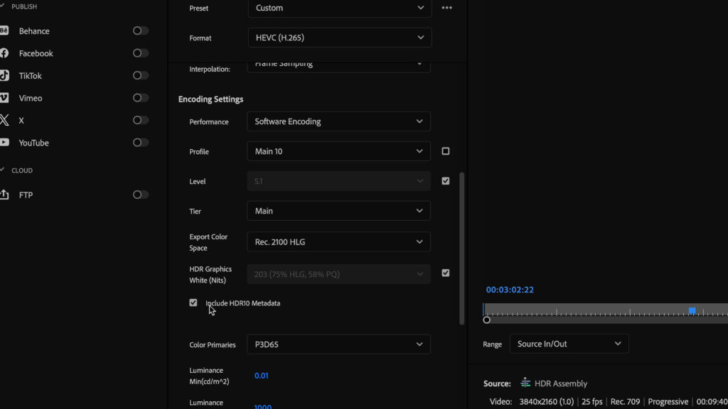 Premiere HDR Export HEVC Main 10