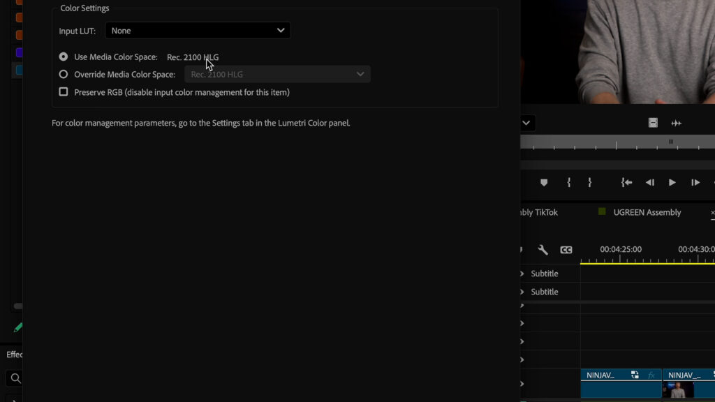 Premiere HDR Interpret Footage Rec. 2100 HLG